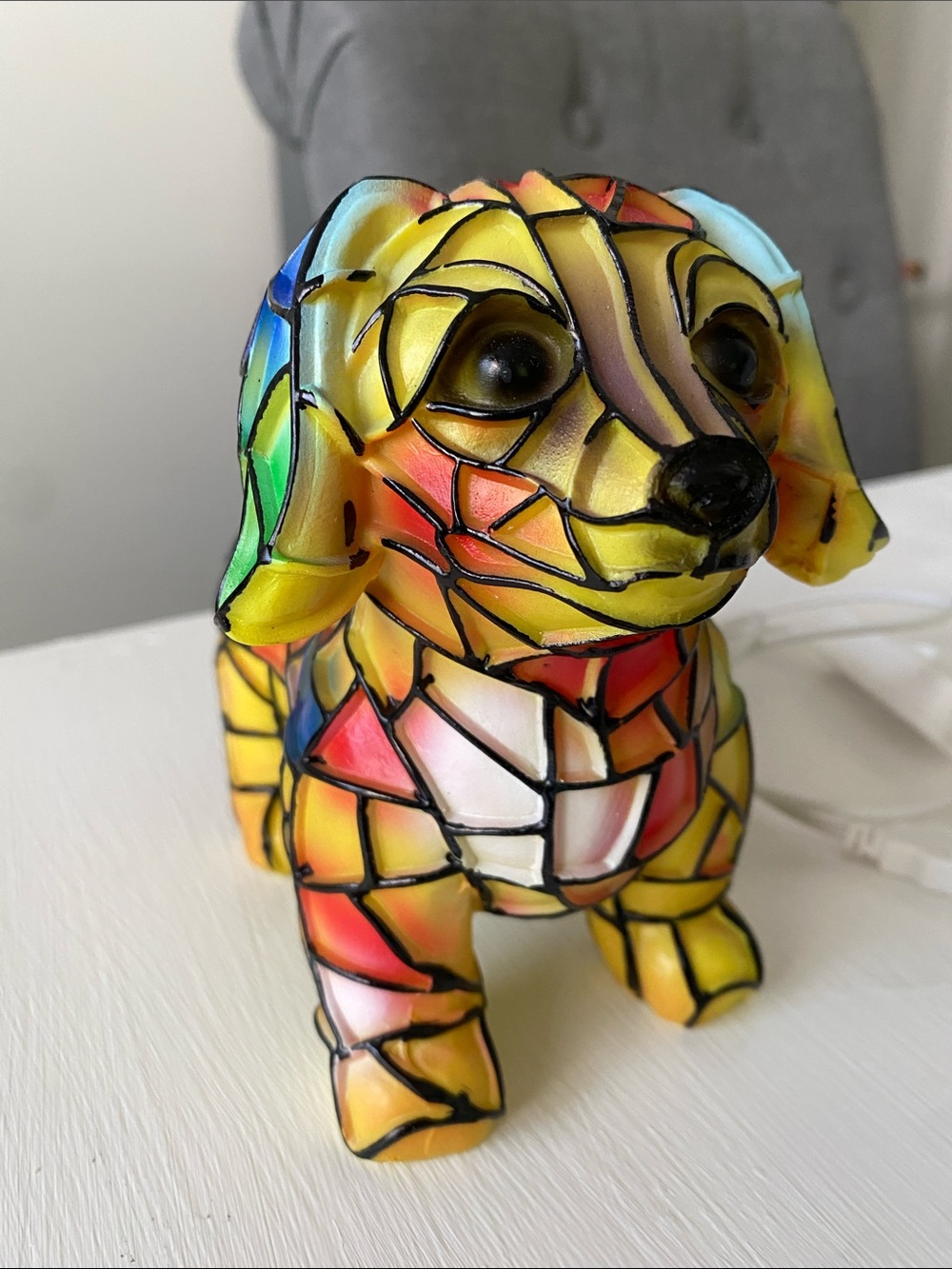 Tiffany Style Lamp Colorful Mosaic Dog Figurine LED Light, USB - Picture 10 of 11